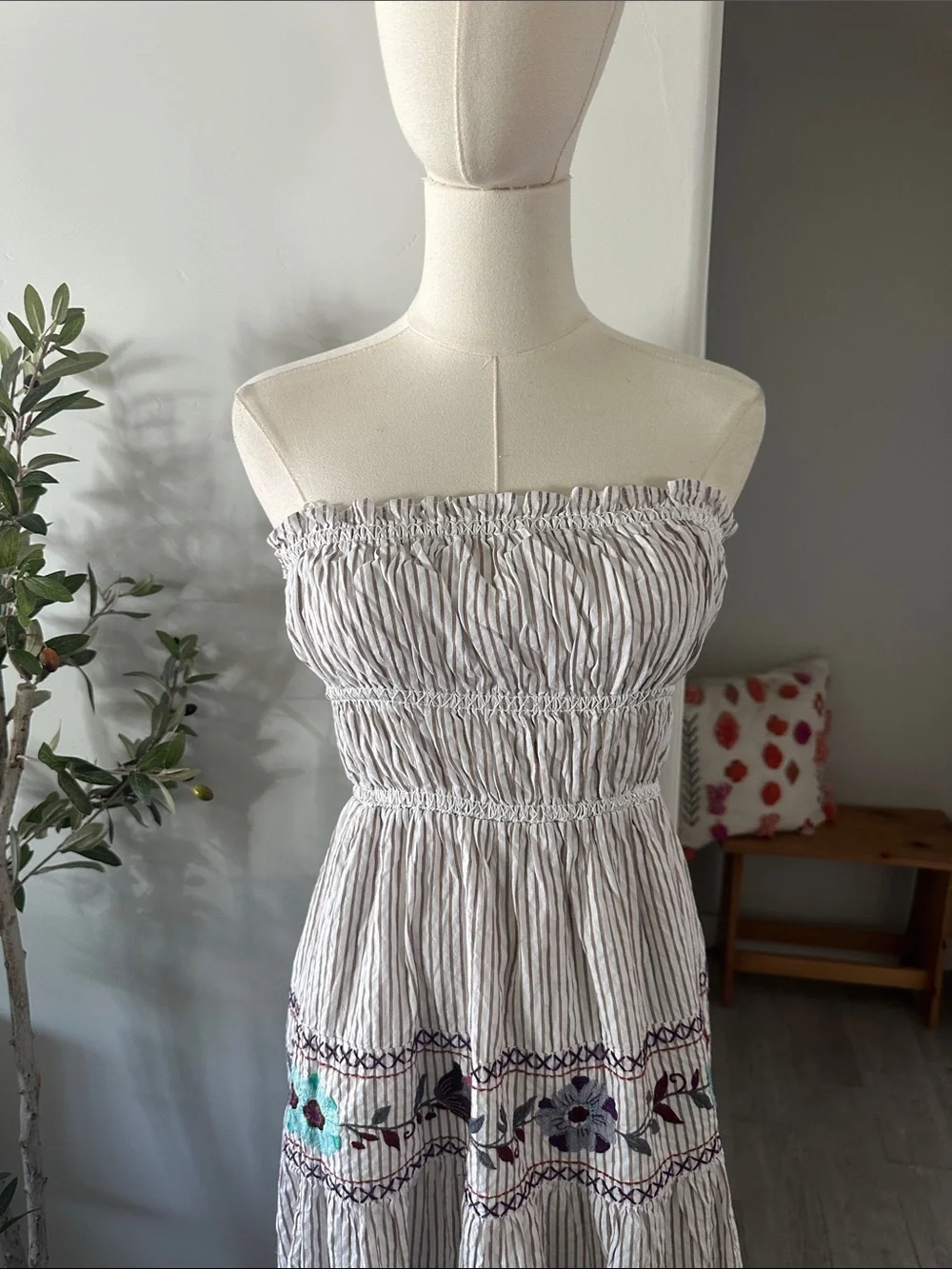Free People Kalani Midi Dress in Ivory Stripe Combo New!